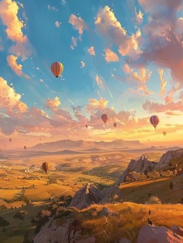 MAYUPEOU Malen Nach Zahlen Erwachsene HeißLuftballon Malen Nach Zahlen, Landschaft Paint by Numbers Adult, DIY Handgemalt Ölgemälde Kit mit 3 Pinseln und Acrylfarbe, Deko Wohnzimmer, (30x40cm) 9-6139 von MAYUPEOU