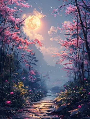 MAYUPEOU Malen Nach Zahlen Erwachsene Mond Malen Nach Zahlen, Landschaft Paint by Numbers Adult, DIY Handgemalt Ölgemälde Kit mit 3 Pinseln und Acrylfarbe, Deko Wohnzimmer, Geschenke (70x95cm) 7-8475 von MAYUPEOU