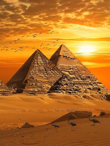 MAYUPEOU Malen Nach Zahlen Erwachsene Sonnenuntergang Malen Nach Zahlen, Pyramide Paint by Numbers Adult, DIY Handgemalt Ölgemälde Kit mit 3 Pinseln und Acrylfarbe, Deko Wohnzimmer, (80x110cm) A-6618 von MAYUPEOU