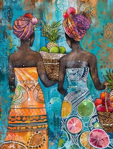 Malen Nach Zahlen Erwachsene Afrikanische Frau Malen Nach Zahlen, Obst Paint by Numbers Adult, DIY Handgemalt Ölgemälde Kit mit 3 Pinseln und Acrylfarbe, Deko Wohnzimmer, Geschenke (60x80cm) L-1997 von MAYUPEOU