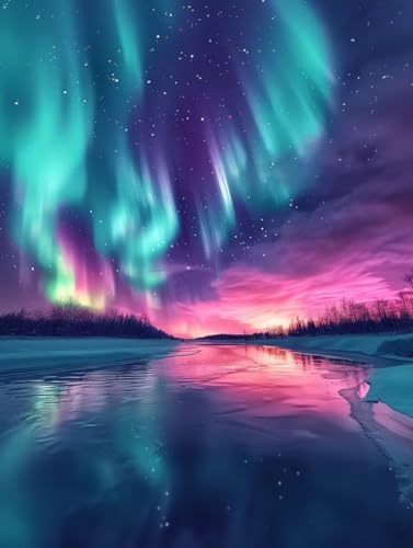 Malen Nach Zahlen Erwachsene Aurora Malen Nach Zahlen, Sternenhimmel Paint by Numbers Adult, DIY Handgemalt Ölgemälde Kit mit 3 Pinseln und Acrylfarbe, Deko Wohnzimmer, Geschenke (60x70cm) 3-8840 von MAYUPEOU