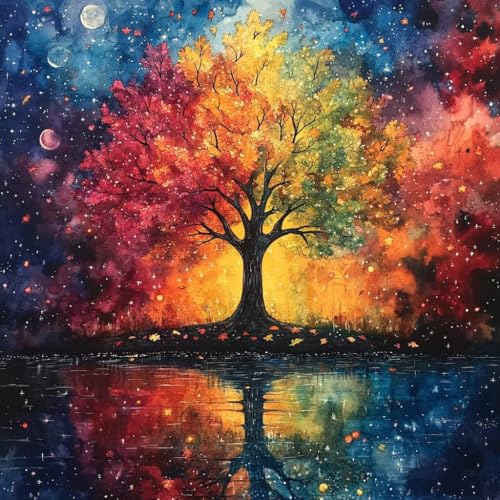Malen Nach Zahlen Erwachsene Baum, Malen Nach Zahlen für Zimmer Deko, Sternenhimmel DIY Basteln Erwachsene Leinwand Kits, DIY Paint by Numbers Kit Mit Pinseln und Acrylfarbe, Geschenke, 70x70cm P-7023 von MAYUPEOU