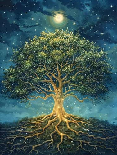 Malen Nach Zahlen Erwachsene Baum Malen Nach Zahlen, Sternenhimmel Paint by Numbers Adult, DIY Handgemalt Ölgemälde Kit mit 3 Pinseln und Acrylfarbe, Deko Wohnzimmer, Geschenke (50x65cm) C-3685 von MAYUPEOU