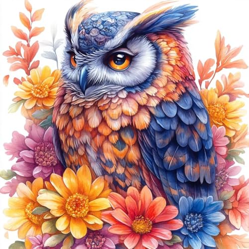Malen Nach Zahlen Erwachsene Blume, Malen Nach Zahlen für Zimmer Deko, Eule DIY Basteln Erwachsene Leinwand Kits, DIY Paint by Numbers Kits Mit Pinseln und Acrylfarbe, Geschenke, 45x45cm I-6326 von MAYUPEOU
