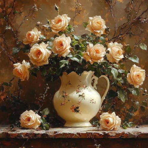 Malen Nach Zahlen Erwachsene Blume, Malen Nach Zahlen für Zimmer Deko, Rose DIY Basteln Erwachsene Leinwand Kits, DIY Paint by Numbers Kits Mit Pinseln und Acrylfarbe, Geschenke, 45x45cm A-1671 von MAYUPEOU
