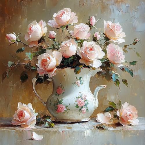 Malen Nach Zahlen Erwachsene Blume,DIY Malen Nach Zahlen Rose, DIY Basteln Erwachsene Leinwand Kits Mit Pinseln und Acrylfarbe, Paint by Numbers Kits für Anfänger, Deko Wohnzimmer, 100x100cm 5-7339 von MAYUPEOU