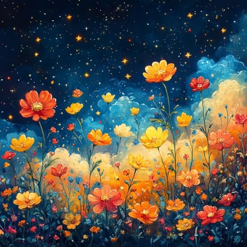 Malen Nach Zahlen Erwachsene Blume,DIY Malen Nach Zahlen Sternenhimmel, DIY Basteln Erwachsene Leinwand Kits Mit Pinseln und Acrylfarbe, Paint by Numbers Kits für Anfänger, Dekoration, 70x70cm N-7993 von MAYUPEOU