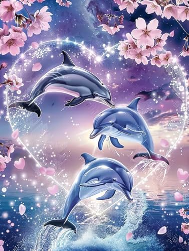 Malen Nach Zahlen Erwachsene Delphin Malen Nach Zahlen, Blume Paint by Numbers Adult, DIY Handgemalt Ölgemälde Kit mit 3 Pinseln und Acrylfarbe, Wanddeko, Deko Wohnzimmer, Geschenke (60x80cm) 7-3758 von MAYUPEOU