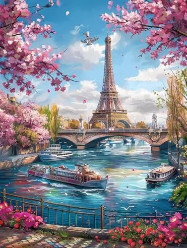 Malen Nach Zahlen Erwachsene Eiffelturm, Landschaft Malen Nach Zahlen Kinder, Paint by Numbers DIY Set Erwachsene, Handgemalt Ölgemälde Kit mit 3 Pinseln und Acrylfarbe, Wanddeko, (60x80cm) K-2279 von MAYUPEOU