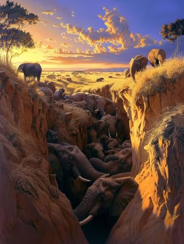 Malen Nach Zahlen Erwachsene Elefant, Landschaft Malen Nach Zahlen Kinder, Paint by Numbers DIY Set Erwachsene, Handgemalt Ölgemälde Kit mit 3 Pinseln und Acrylfarbe, Deko Wohnzimmer, (70x95cm) 1-7590 von MAYUPEOU