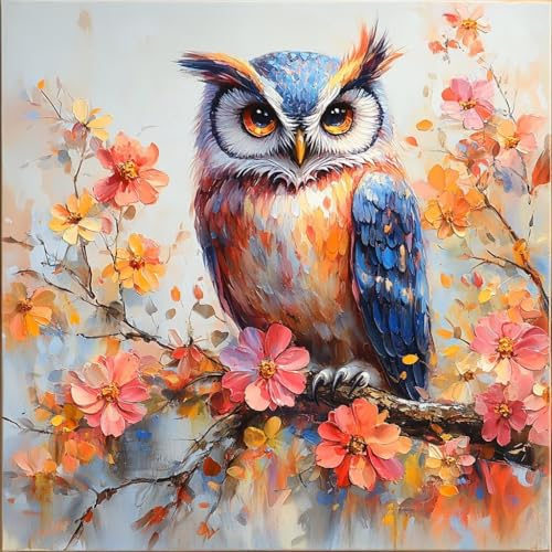 Malen Nach Zahlen Erwachsene Eule,DIY Malen Nach Zahlen Blume, DIY Basteln Erwachsene Leinwand Kits Mit Pinseln und Acrylfarbe, Paint by Numbers Kits für Anfänger, Deko Wohnzimmer, 100x100cm 5-2838 von MAYUPEOU