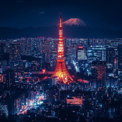 Malen Nach Zahlen Erwachsene Japan,DIY Malen Nach Zahlen Nachtansicht, DIY Basteln Erwachsene Leinwand Kits Mit Pinseln und Acrylfarbe, Paint by Numbers Kits für Anfänger, Dekoration, 100x100cm Z-6570 von MAYUPEOU