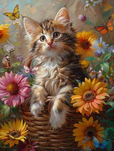 Malen Nach Zahlen Erwachsene Katze, Blume Malen Nach Zahlen Kinder, Paint by Numbers DIY Set Erwachsene, Handgemalt Ölgemälde Kit mit 3 Pinseln und Acrylfarbe, Deko Wohnzimmer, (80x110cm) 8-9897 von MAYUPEOU
