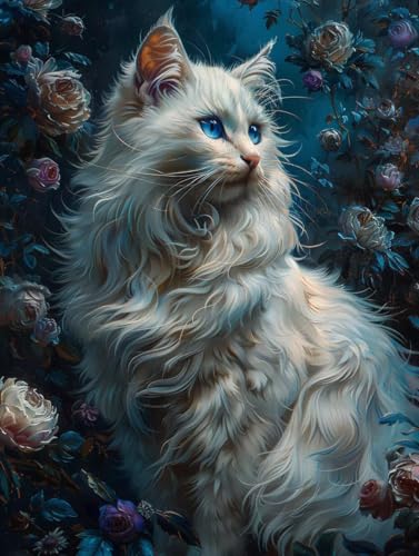 Malen Nach Zahlen Erwachsene Katze, Blume Malen Nach Zahlen Kinder, Paint by Numbers DIY Set Erwachsene, Handgemalt Ölgemälde Kit mit 3 Pinseln und Acrylfarbe, Deko Wohnzimmer, (80x110cm) L-2221 von MAYUPEOU