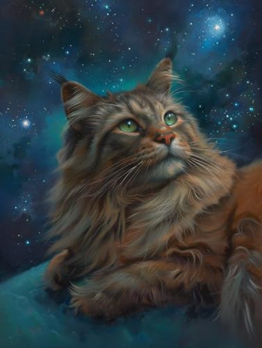 Malen Nach Zahlen Erwachsene Katze, Sternenhimmel Malen Nach Zahlen Kinder, Paint by Numbers DIY Set Erwachsene, Handgemalt Ölgemälde Kit mit 3 Pinseln und Acrylfarbe, Wanddeko, (60x80cm) A-7579 von MAYUPEOU