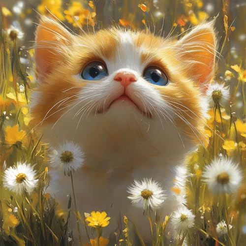 Malen Nach Zahlen Erwachsene Katze,DIY Malen Nach Zahlen Blume, DIY Basteln Erwachsene Leinwand Kits Mit Pinseln und Acrylfarbe, Paint by Numbers Kits für Anfänger, Deko Wohnzimmer, 50x50cm V-6644 von MAYUPEOU