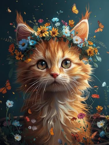 Malen Nach Zahlen Erwachsene Katze Malen Nach Zahlen, Blume Paint by Numbers Adult, DIY Handgemalt Ölgemälde Kit mit 3 Pinseln und Acrylfarbe, Knitterfreie Leinwand, Deko Wohnzimmer, (70x95cm) 1-6106 von MAYUPEOU