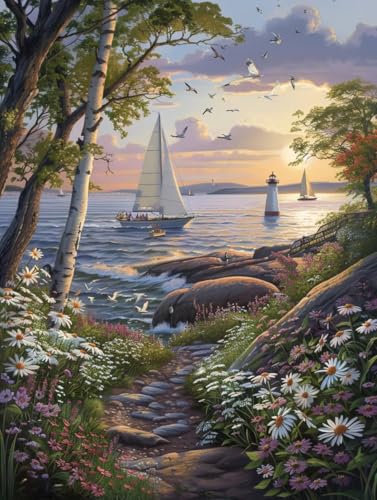 Malen Nach Zahlen Erwachsene Landschaft, Segelboot Malen Nach Zahlen Kinder, Paint by Numbers DIY Set Erwachsene, Handgemalt Ölgemälde Kit mit 3 Pinseln und Acrylfarbe, Wanddeko, (30x40cm) 1-3089 von MAYUPEOU