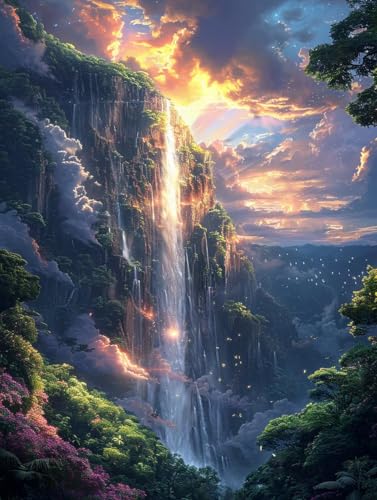 Malen Nach Zahlen Erwachsene Landschaft, Wolken Malen Nach Zahlen Kinder, Paint by Numbers DIY Set Erwachsene, Handgemalt Ölgemälde Kit mit 3 Pinseln und Acrylfarbe, Deko Wohnzimmer, (70x95cm) N-1109 von MAYUPEOU