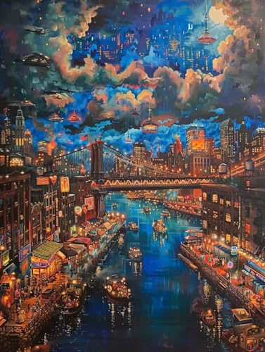 Malen Nach Zahlen Erwachsene Landschaft Malen Nach Zahlen, Stadt Paint by Numbers Adult, DIY Handgemalt Ölgemälde Kit mit 3 Pinseln und Acrylfarbe, Deko Wohnzimmer, Geschenke (60x80cm) J-7322 von MAYUPEOU