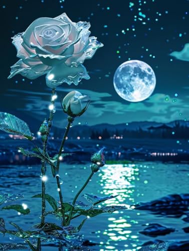 Malen Nach Zahlen Erwachsene Mond, Blume Malen Nach Zahlen Kinder, Paint by Numbers DIY Set Erwachsene, Handgemalt Ölgemälde Kit mit 3 Pinseln und Acrylfarbe, Deko Wohnzimmer, (60x70cm) 7-6617 von MAYUPEOU