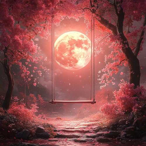 Malen Nach Zahlen Erwachsene Mond, Malen Nach Zahlen für Zimmer Deko, Baum DIY Basteln Erwachsene Leinwand Kits, DIY Paint by Numbers Kits Mit Pinseln und Acrylfarbe, Geschenke, 50x50cm 9-9851 von MAYUPEOU