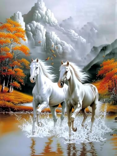Malen Nach Zahlen Erwachsene Pferd Malen Nach Zahlen, Landschaft Paint by Numbers Adult, DIY Handgemalt Ölgemälde Kit mit 3 Pinseln und Acrylfarbe, Deko Wohnzimmer, Geschenke (70x95cm) D-1254 von MAYUPEOU