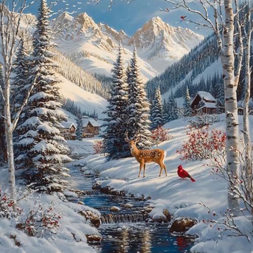 Malen Nach Zahlen Erwachsene Schneeszene,DIY Malen Nach Zahlen Tier, DIY Basteln Erwachsene Leinwand Kits Mit Pinseln und Acrylfarbe, Paint by Numbers Kits für Anfänger, Dekoration, 100x100cm O-9387 von MAYUPEOU