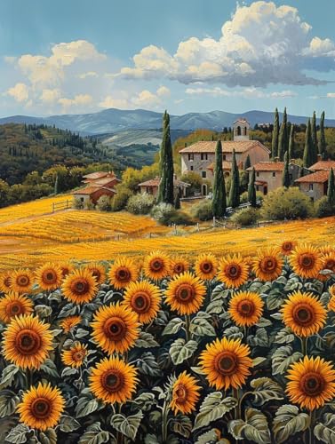 Malen Nach Zahlen Erwachsene Sonnenblume Malen Nach Zahlen, Landschaft Paint by Numbers Adult, DIY Handgemalt Ölgemälde Kit mit 3 Pinseln und Acrylfarbe, Deko Wohnzimmer, Geschenke (90x120cm) 0-8874 von MAYUPEOU