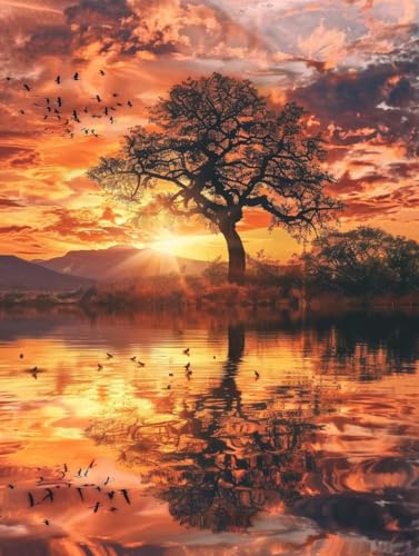 Malen Nach Zahlen Erwachsene Sonnenuntergang, Landschaft Malen Nach Zahlen Kinder, Paint by Numbers DIY Set Erwachsene, Handgemalt Ölgemälde Kit mit 3 Pinseln und Acrylfarbe, (60x70cm) S-6262 von MAYUPEOU