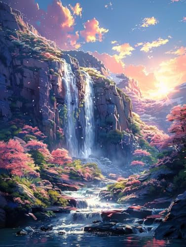 Malen Nach Zahlen Erwachsene Sonnenuntergang, Landschaft Malen Nach Zahlen Kinder, Paint by Numbers DIY Set Erwachsene, Handgemalt Ölgemälde Kit mit 3 Pinseln und Acrylfarbe, (80x110cm) 7-1202 von MAYUPEOU