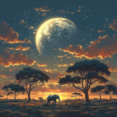 Malen Nach Zahlen Erwachsene Sonnenuntergang,DIY Malen Nach Zahlen Elefant, DIY Basteln Erwachsene Leinwand Kits Mit Pinseln und Acrylfarbe, Paint by Numbers Kits für Anfänger, 30x30cm 0-8518 von MAYUPEOU