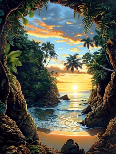 Malen Nach Zahlen Erwachsene Sonnenuntergang Malen Nach Zahlen, Landschaft Paint by Numbers Adult, DIY Handgemalt Ölgemälde Kit mit 3 Pinseln und Acrylfarbe, Deko Wohnzimmer, (70x95cm) P-3378 von MAYUPEOU