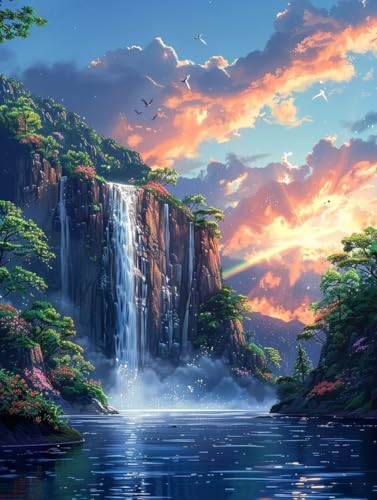 Malen Nach Zahlen Erwachsene Sonnenuntergang Malen Nach Zahlen, Landschaft Paint by Numbers Adult, DIY Handgemalt Ölgemälde Kit mit 3 Pinseln und Acrylfarbe, Deko Wohnzimmer, (80x110cm) 8-9877 von MAYUPEOU