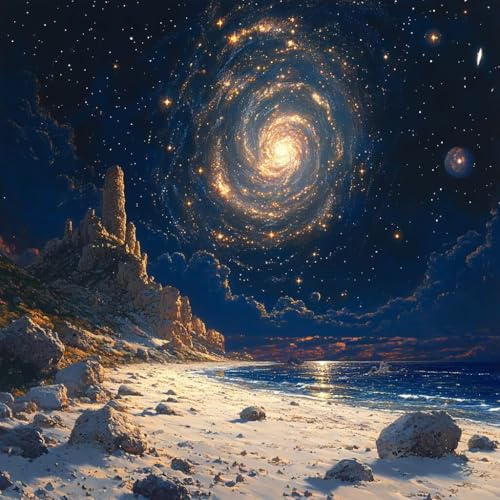 Malen Nach Zahlen Erwachsene Sternenhimmel,DIY Malen Nach Zahlen Strand, DIY Basteln Erwachsene Leinwand Kits Mit Pinseln und Acrylfarbe, Paint by Numbers Kits für Anfänger, 100x100cm D-5012 von MAYUPEOU