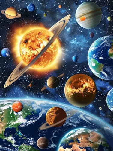 Malen Nach Zahlen Erwachsene Sternenhimmel Malen Nach Zahlen, Planet Paint by Numbers Adult, DIY Handgemalt Ölgemälde Kit mit 3 Pinseln und Acrylfarbe, Deko Wohnzimmer, Geschenke (70x95cm) 0-2910 von MAYUPEOU