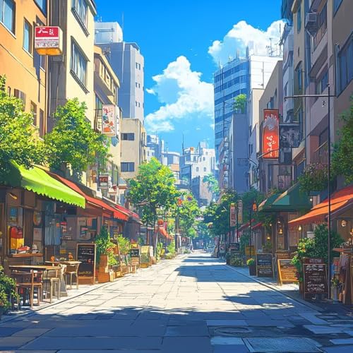 Malen Nach Zahlen Erwachsene StraßEnansicht, Malen Nach Zahlen für Zimmer Deko, Japan DIY Basteln Erwachsene Leinwand Kits, DIY Paint by Numbers Kits Mit Pinseln und Acrylfarbe, 60x60cm 6-7277 von MAYUPEOU