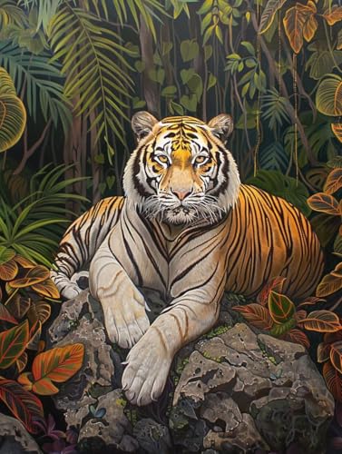 Malen Nach Zahlen Erwachsene Tiger, Pflanze Malen Nach Zahlen Kinder, Paint by Numbers DIY Set Erwachsene, Handgemalt Ölgemälde Kit mit 3 Pinseln und Acrylfarbe, Deko Wohnzimmer, (90x120cm) 3-1331 von MAYUPEOU