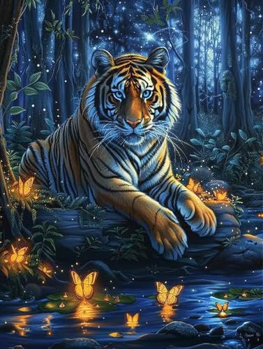 Malen Nach Zahlen Erwachsene Tiger Malen Nach Zahlen, Schmetterling Paint by Numbers Adult, DIY Handgemalt Ölgemälde Kit mit 3 Pinseln und Acrylfarbe, Deko Wohnzimmer, Geschenke (40x50cm) 8-7661 von MAYUPEOU