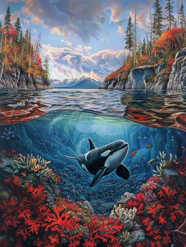 Malen Nach Zahlen Erwachsene Wal, Landschaft Malen Nach Zahlen Kinder, Paint by Numbers DIY Set Erwachsene, Handgemalt Ölgemälde Kit mit 3 Pinseln und Acrylfarbe, Deko Wohnzimmer, (100x130cm) C-5632 von MAYUPEOU