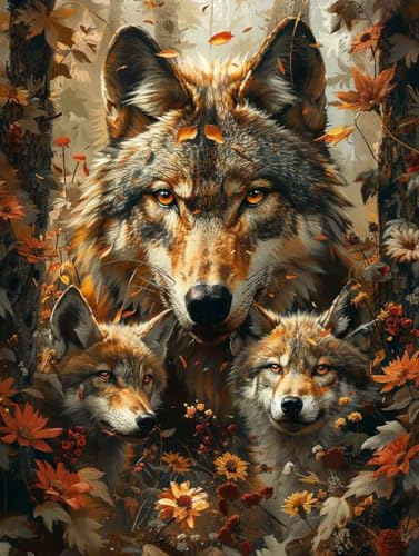 Malen Nach Zahlen Erwachsene Wolf, Blume Malen Nach Zahlen Kinder, Paint by Numbers DIY Set Erwachsene, Handgemalt Ölgemälde Kit mit 3 Pinseln und Acrylfarbe, Deko Wohnzimmer, (60x70cm) O-2863 von MAYUPEOU