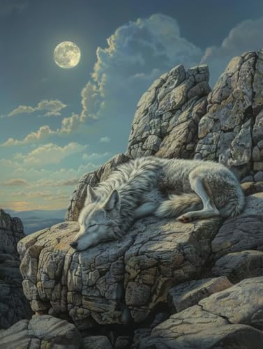 Malen Nach Zahlen Erwachsene Wolf Malen Nach Zahlen, Mond Paint by Numbers Adult, DIY Handgemalt Ölgemälde Kit mit 3 Pinseln und Acrylfarbe, Knitterfreie Leinwand, Deko Wohnzimmer, (90x120cm) E-9434 von MAYUPEOU