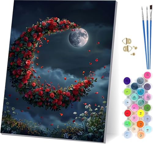 Mond Malen Nach Zahlen Erwachsene Mit Rahmen, Malen Nach Zahlen Blume, DIY Set Erwachsene Mit 3 Pinseln und Acrylfarbe, Paint by Numbers für Deko Wohnzimmer, Geschenke für Frauen 70x95cm 8-6413 Mond Malen Nach Zahlen Erwachsene Mit Rahmen, Malen Nach Zahlen Blume, DIY Set Erwachsene Mit 3 Pinseln und Acrylfarbe, Paint by Numbers für Deko Wohnzimmer, Geschenke für Frauen 70x95cm 8-6413 von MAYUPEOU