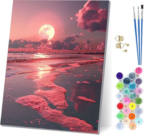 Mond Malen Nach Zahlen Erwachsene Mit Rahmen, Malen Nach Zahlen Strand, DIY Set Erwachsene Mit 3 Pinseln und Acrylfarbe, Paint by Numbers für Deko Wohnzimmer, Geschenke für Frauen 100x130cm Z-6122 von MAYUPEOU