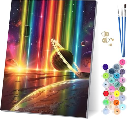 Planet Malen Nach Zahlen Erwachsene Mit Rahmen, Malen Nach Zahlen Sternenhimmel, DIY Set Erwachsene Mit 3 Pinseln und Acrylfarbe, Paint by Numbers für Deko Wohnzimmer Geschenke 70x95cm 2-3022 von MAYUPEOU