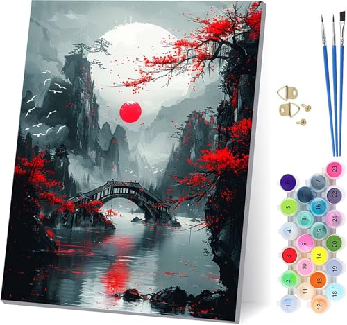 Sonne Malen Nach Zahlen Erwachsene Mit Rahmen, Malen Nach Zahlen Berg, DIY Set Erwachsene Mit 3 Pinseln und Acrylfarbe Knitterfreie Leinwand, Paint by Numbers für Deko Wohnzimmer 70x95cm 5-9034 von MAYUPEOU