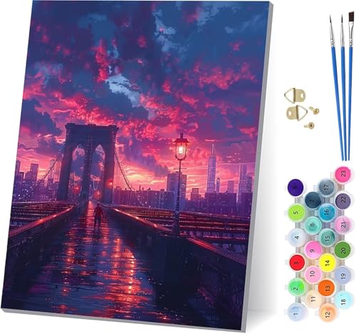 Sonnenuntergang Malen Nach Zahlen Erwachsene Mit Rahmen, Malen Nach Zahlen Brooklyn Bridge, DIY Set Erwachsene Mit 3 Pinseln und Acrylfarbe, Paint by Numbers für Deko Wohnzimmer 100x130cm C-5079 Sonnenuntergang Malen Nach Zahlen Erwachsene Mit Rahmen, Malen Nach Zahlen Brooklyn Bridge, DIY Set Erwachsene Mit 3 Pinseln und Acrylfarbe, Paint by Numbers für Deko Wohnzimmer 100x130cm C-5079 von MAYUPEOU