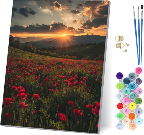 Sonnenuntergang Malen Nach Zahlen Erwachsene Mit Rahmen, Malen Nach Zahlen Landschaft, DIY Set Erwachsene Mit 3 Pinseln und Acrylfarbe, Paint by Numbers für Deko Wohnzimmer und Wanddeko 70x95cm 4-8696 von MAYUPEOU