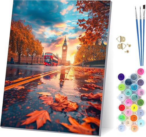 Sonnenuntergang Malen Nach Zahlen Erwachsene Mit Rahmen, Malen Nach Zahlen Stadt, DIY Set Erwachsene Mit 3 Pinseln und Acrylfarbe, Paint by Numbers für Deko Wohnzimmer Geschenke 70x95cm A-1438 von MAYUPEOU