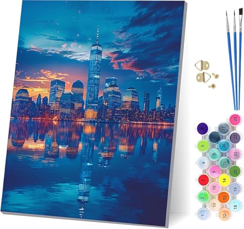 Stadt Malen Nach Zahlen Erwachsene Mit Rahmen, Malen Nach Zahlen Landschaft, DIY Set Erwachsene Mit 3 Pinseln und Acrylfarbe, Paint by Numbers für Deko Wohnzimmer, Geschenke für Frauen 30x40cm 8-6298 von MAYUPEOU